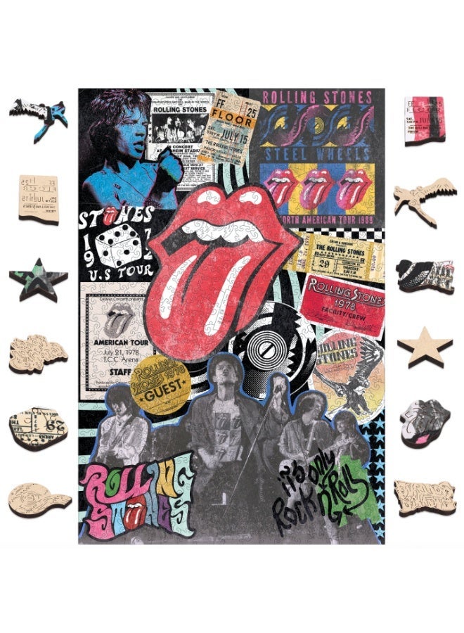 ROLLING STONES The Rolling Stones Official Licensed Rock & Roll Collage Wooden Puzzle – 600 Pieces | 14+ Premium Collectible Gift & Home Decor - Image 1